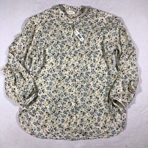 Max Studio Top Women Medium Button Front Blouse Shirt Long Sleeve Floral NEW $98